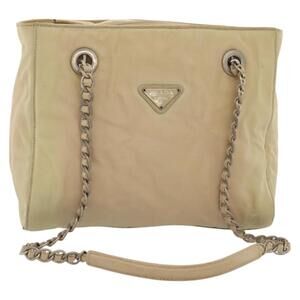 PRADA Chain Shoulder Bag Nylon Beige